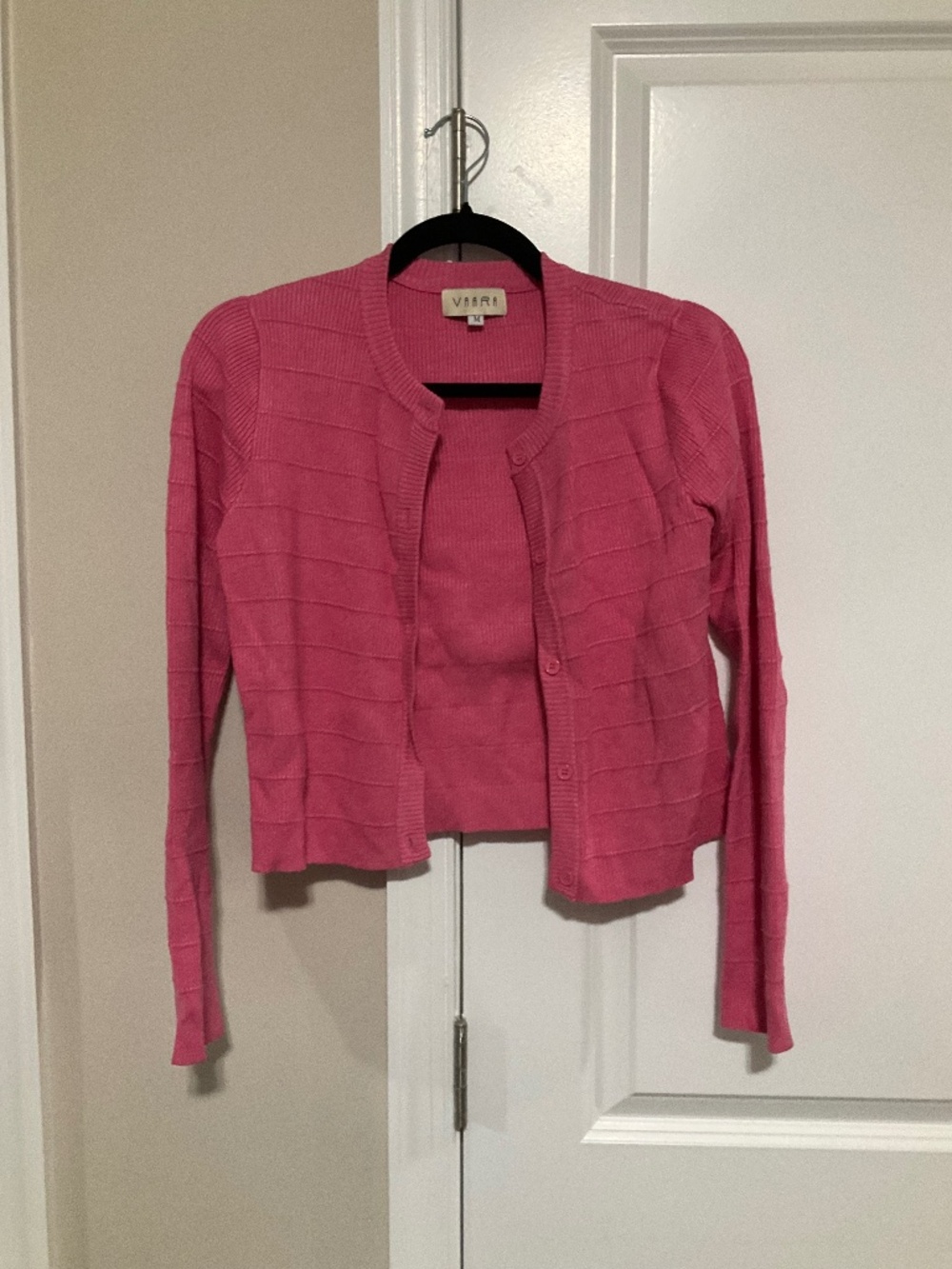 Vaara ribbed knit cardigan M women hot pink EUC